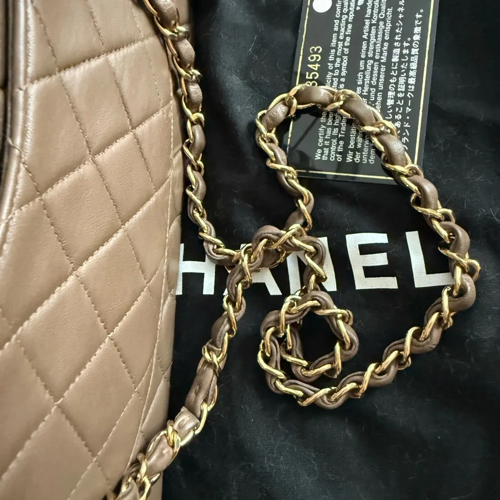 Chanel classic Medium double flap 24K gold hardware in Brown card COA duster